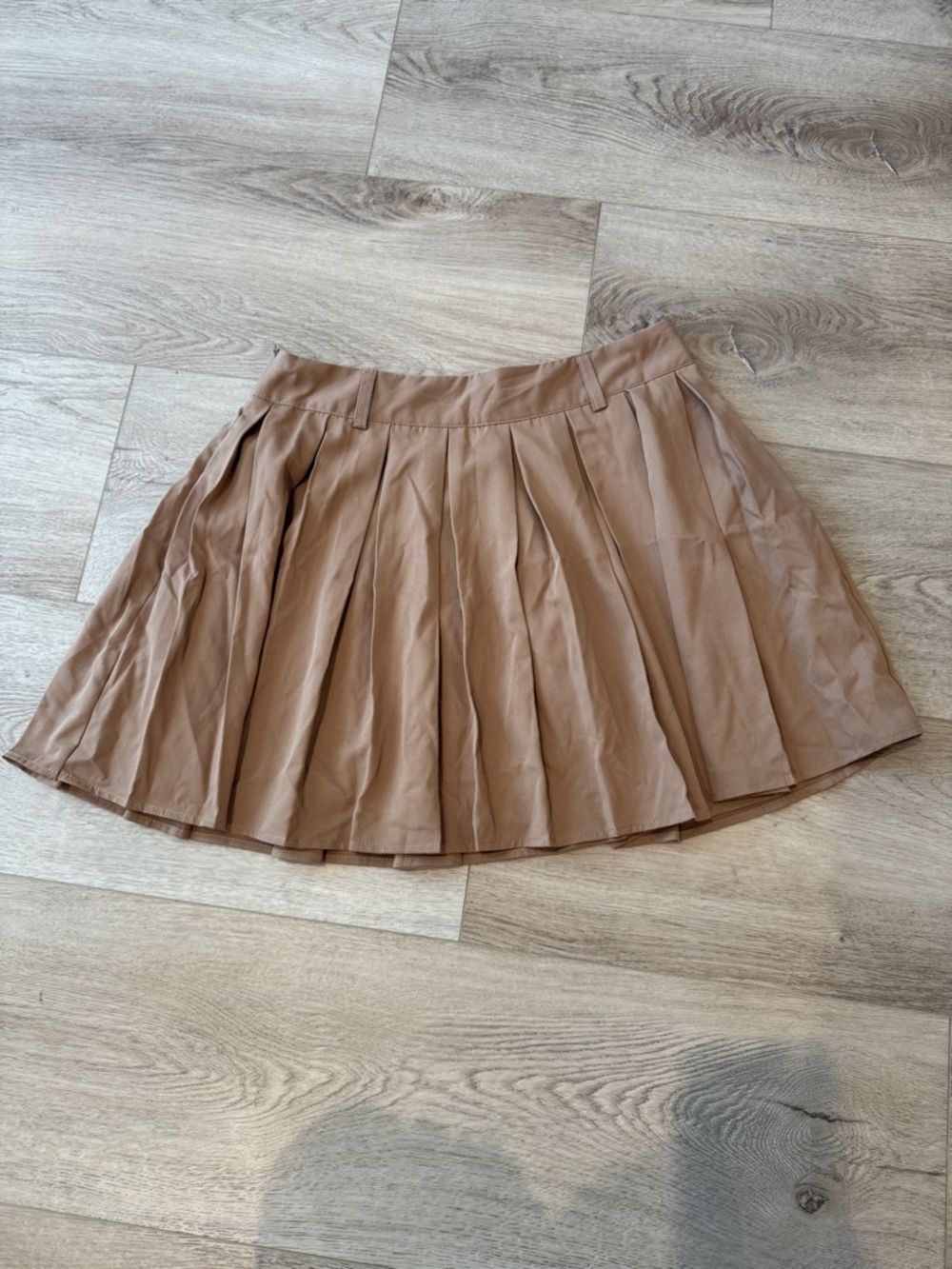 SHEIN Tan Pleated Skater Mini Skirt